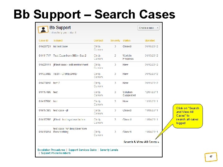 Bb Support – Search Cases Click on “Search and View All Cases” to search