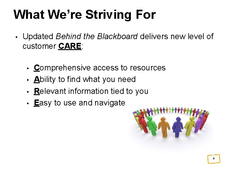 What We’re Striving For • Updated Behind the Blackboard delivers new level of customer