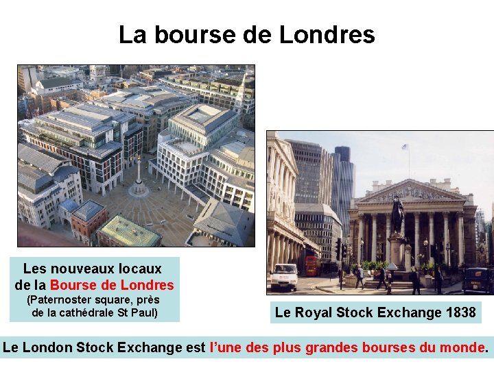 La bourse de Londres Les nouveaux locaux de la Bourse de Londres (Paternoster square,