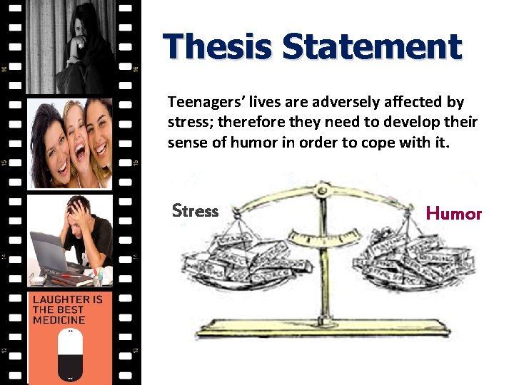 Thesis Statement Teenagers’ lives are adversely affected by stress; therefore they need to develop