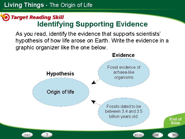Living Things - The Origin of Life Identifying Supporting Evidence As you read, identify