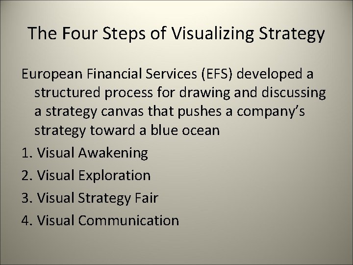 The Four Steps of Visualizing Strategy European Financial Services (EFS) developed a structured process