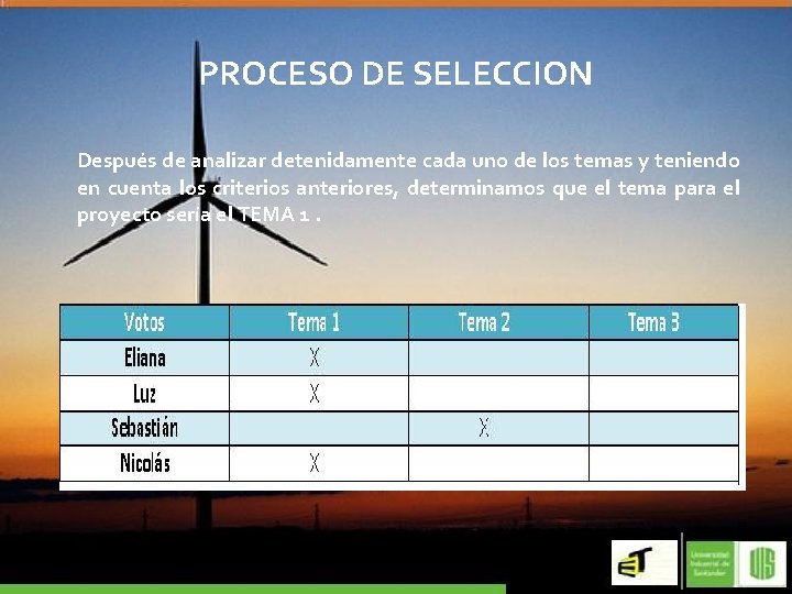 PROCESO DE SELECCION Después de analizar detenidamente cada uno de los temas y teniendo