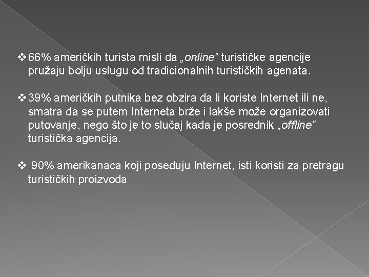 v 66% američkih turista misli da „online” turističke agencije pružaju bolju uslugu od tradicionalnih