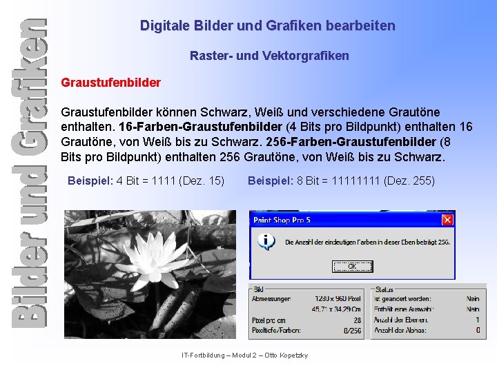 Digitale Bilder und Grafiken bearbeiten Raster- und Vektorgrafiken Graustufenbilder können Schwarz, Weiß und verschiedene