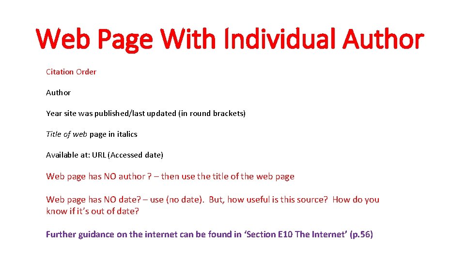 Web Page With Individual Author Citation Order Author Year site was published/last updated (in