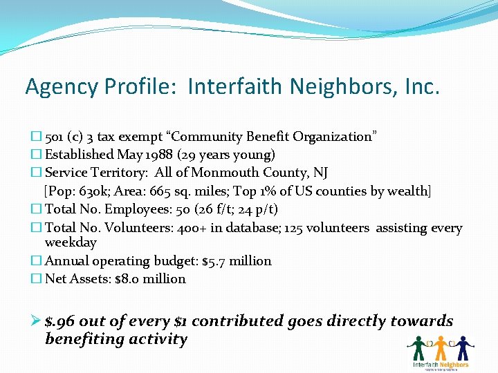 Agency Profile: Interfaith Neighbors, Inc. � 501 (c) 3 tax exempt “Community Benefit Organization”