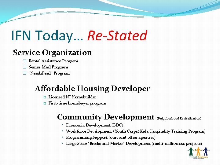 IFN Today… Re-Stated Service Organization � Rental Assistance Program � Senior Meal Program �