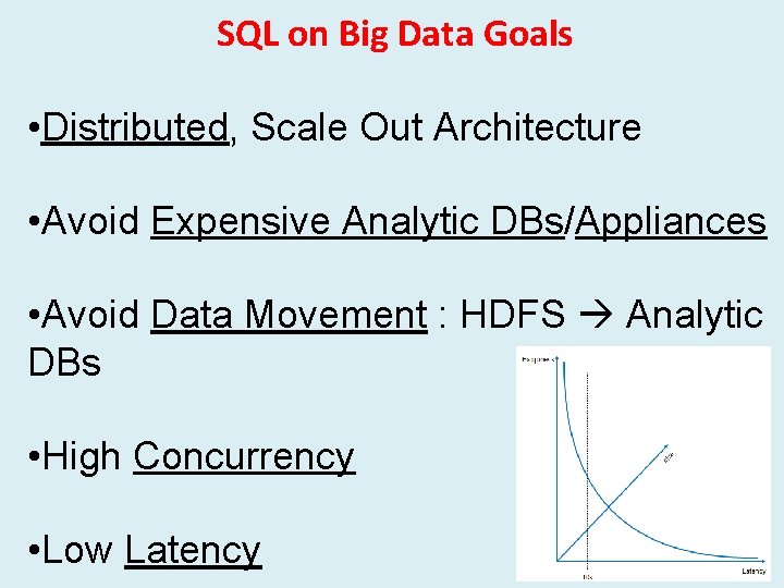 SQL on Big Data Goals • Distributed, Scale Out Architecture • Avoid Expensive Analytic