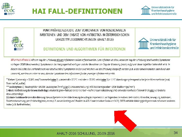 HAI FALL-DEFINITIONEN AHALT-2016 SCHULUNG, 20. 09. 2016 34 