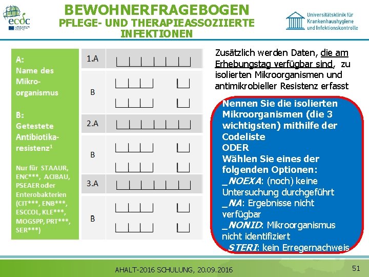 BEWOHNERFRAGEBOGEN PFLEGE- UND THERAPIEASSOZIIERTE INFEKTIONEN Zusätzlich werden Daten, die am Erhebungstag verfügbar sind, zu