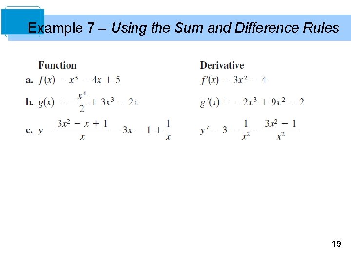 Example 7 – Using the Sum and Difference Rules 19 