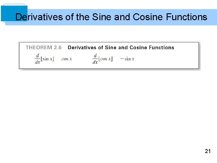 Derivatives of the Sine and Cosine Functions 21 