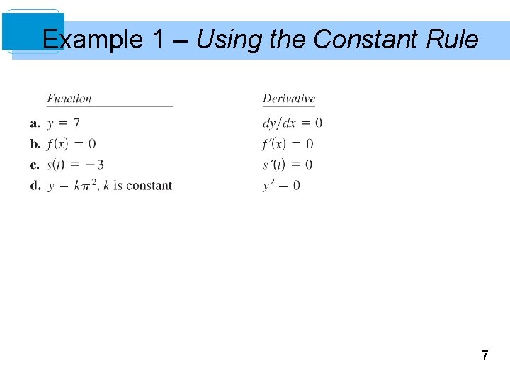 Example 1 – Using the Constant Rule 7 