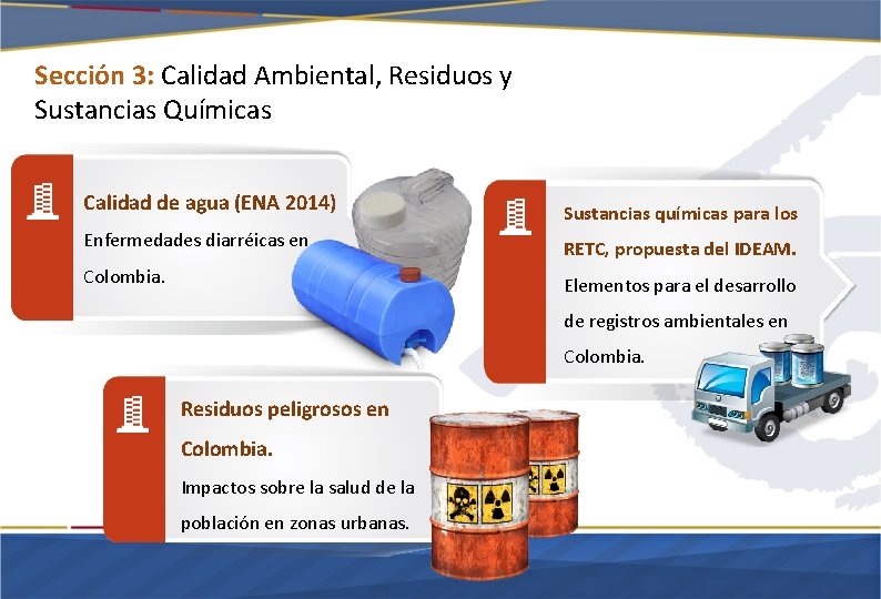 Sección 3: Calidad Ambiental, Residuos y Sustancias Químicas Calidad de agua (ENA 2014) Sustancias