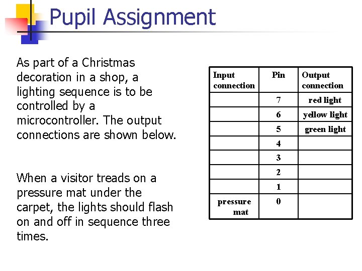 Pupil Assignment As part of a Christmas decoration in a shop, a lighting sequence