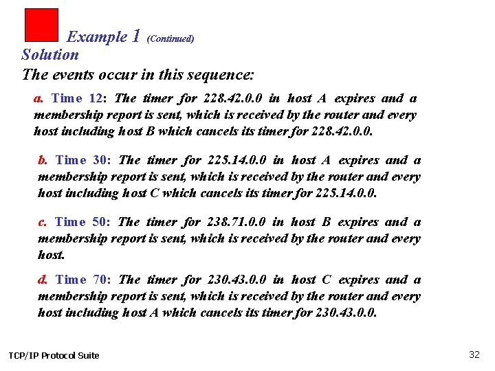 Example 1 (Continued) Solution The events occur in this sequence: a. Time 12: The