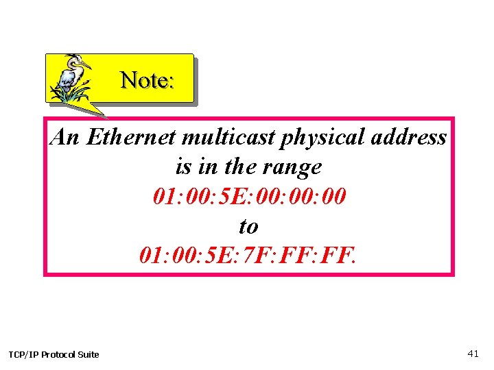 Note: An Ethernet multicast physical address is in the range 01: 00: 5 E: