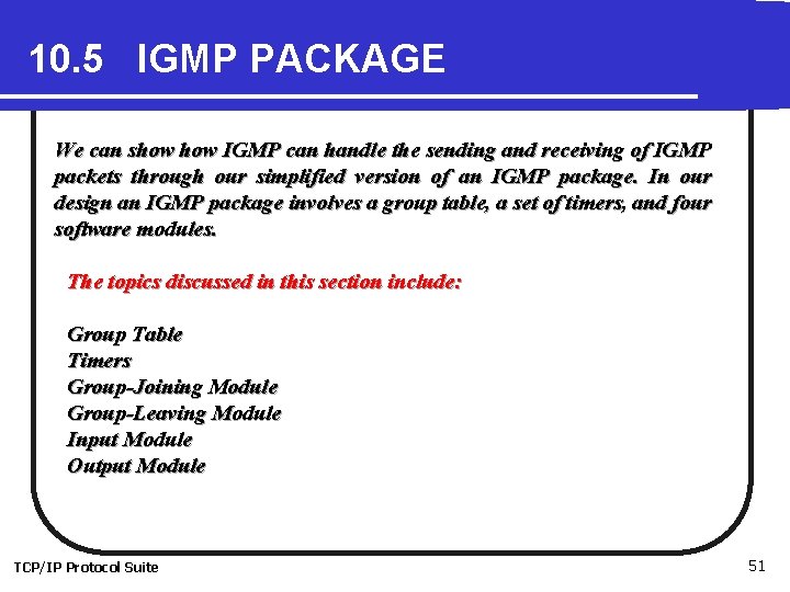 10. 5 IGMP PACKAGE We can show IGMP can handle the sending and receiving