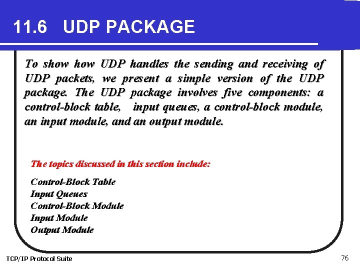 11. 6 UDP PACKAGE To show UDP handles the sending and receiving of UDP