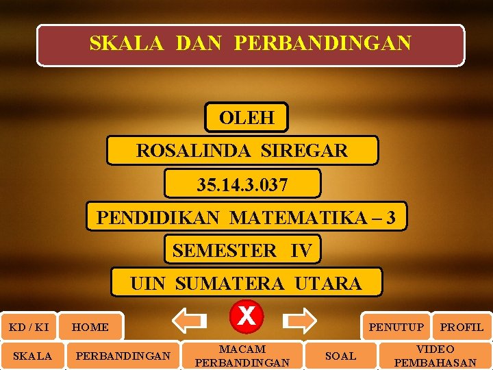 SKALA DAN PERBANDINGAN OLEH ROSALINDA SIREGAR 35. 14. 3. 037 PENDIDIKAN MATEMATIKA – 3