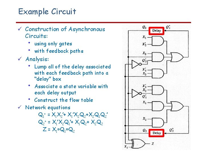 Example Circuit Construction of Asynchronous Circuits: • • using only gates with feedback paths
