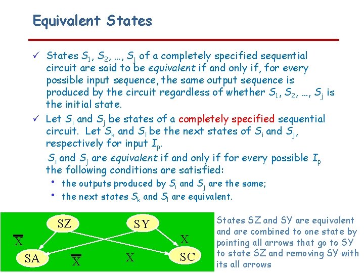 Equivalent States S 1, S 2, …, Sj of a completely specified sequential circuit