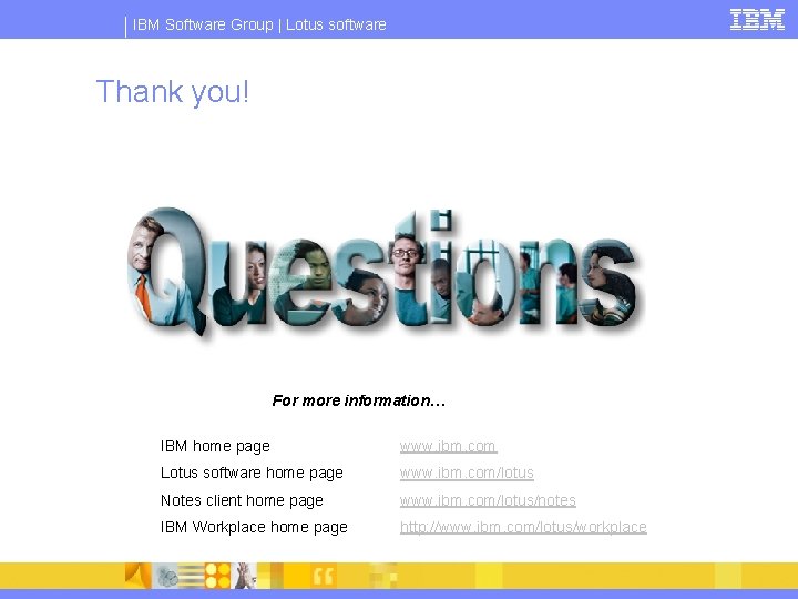 IBM Software Group | Lotus software Thank you! For more information… IBM home page