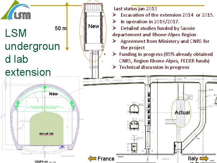 50 m LSM undergroun d lab extension New Last status jan 2013 Ø Excavation