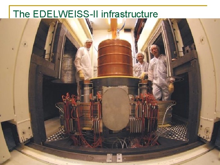 The EDELWEISS-II infrastructure Polyethylene shield Pb shield n n cryostat Cryogenic installation (18 m.
