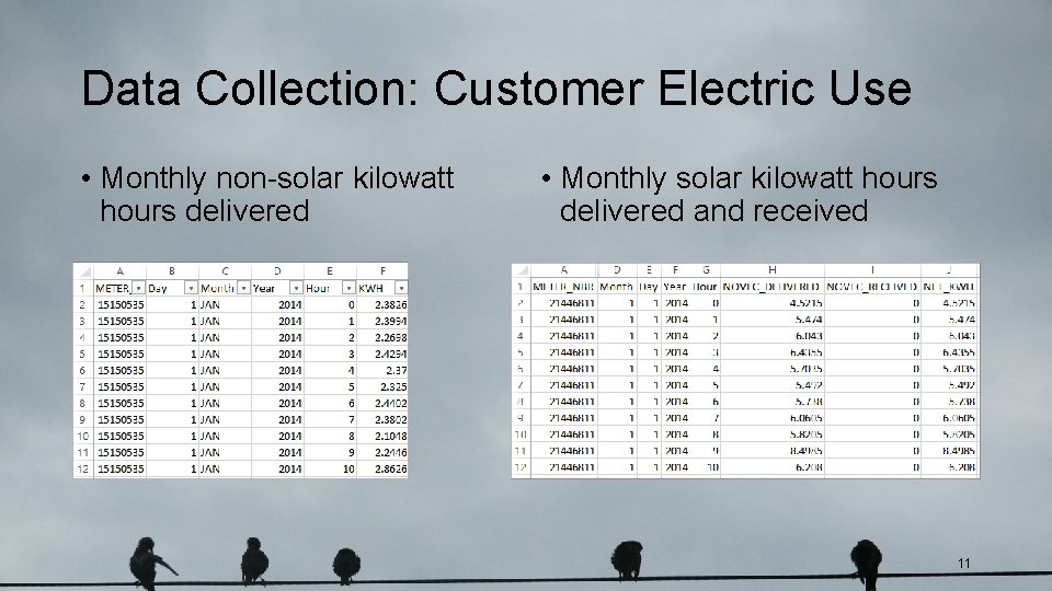 Data Collection: Customer Electric Use • Monthly non-solar kilowatt hours delivered • Monthly solar