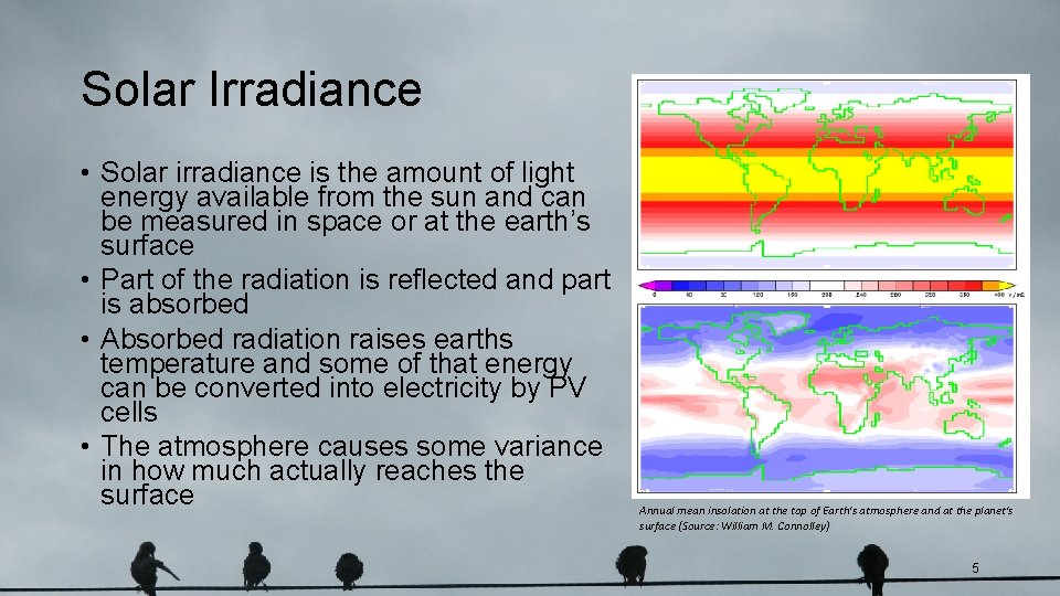 Solar Irradiance • Solar irradiance is the amount of light energy available from the