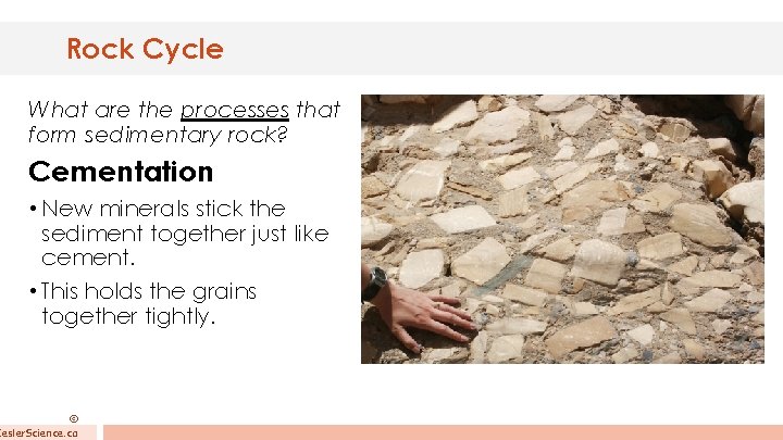 Rock Cycle What are the processes that form sedimentary rock? Cementation • New minerals
