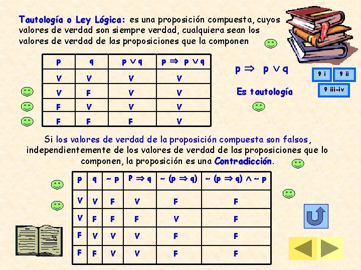 Tautología o Ley Lógica: Lógica es una proposición compuesta, cuyos valores de verdad son