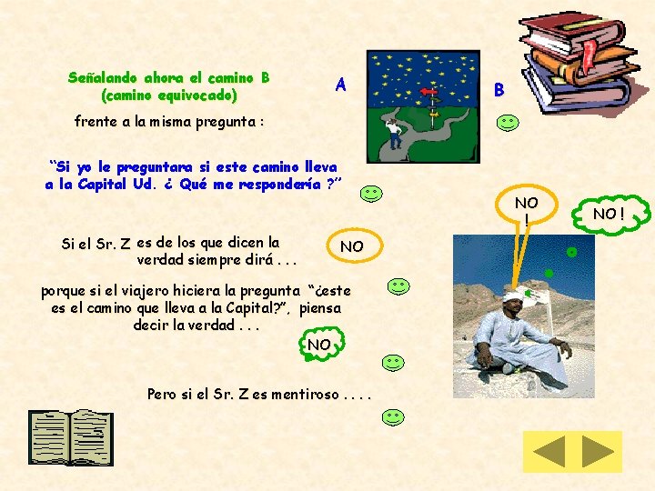 Señalando ahora el camino B (camino equivocado) A B frente a la misma pregunta