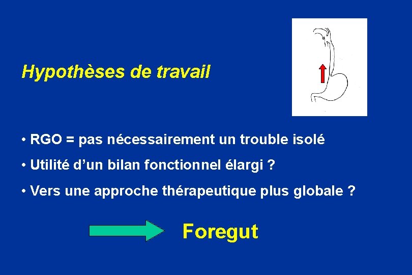 Hypothèses de travail • RGO = pas nécessairement un trouble isolé • Utilité d’un
