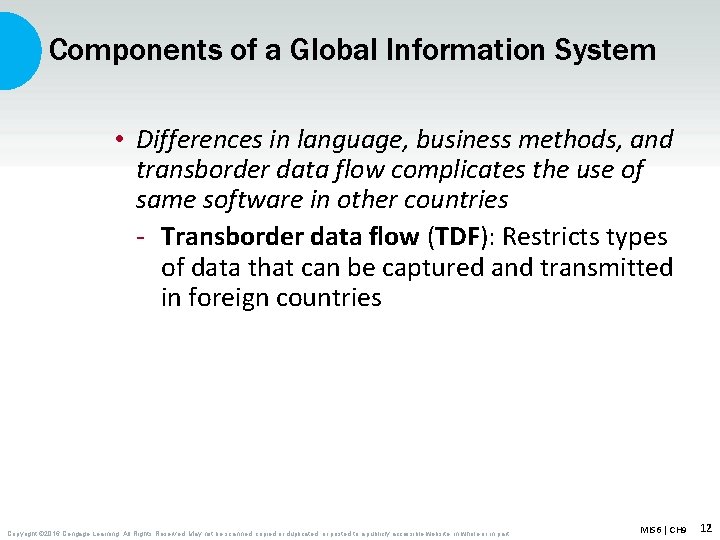 Components of a Global Information System • Differences in language, business methods, and transborder