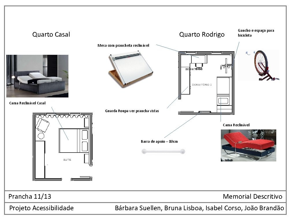 Quarto Casal Quarto Rodrigo Gancho e espaço para bicicleta Mesa com prancheta reclinável Cama
