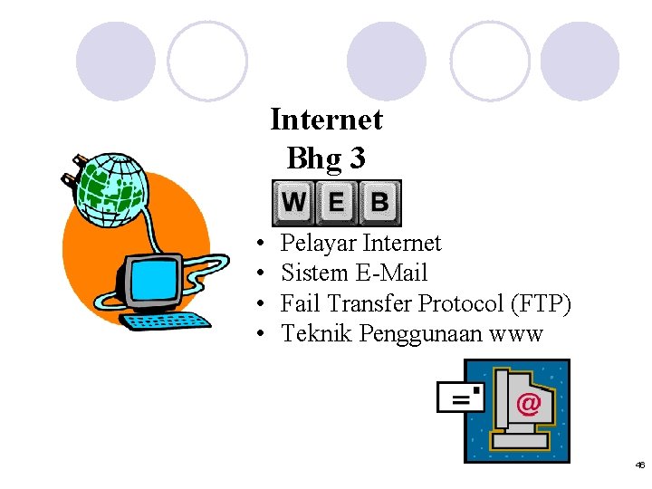 Internet Bhg 3 • • Pelayar Internet Sistem E-Mail Fail Transfer Protocol (FTP) Teknik