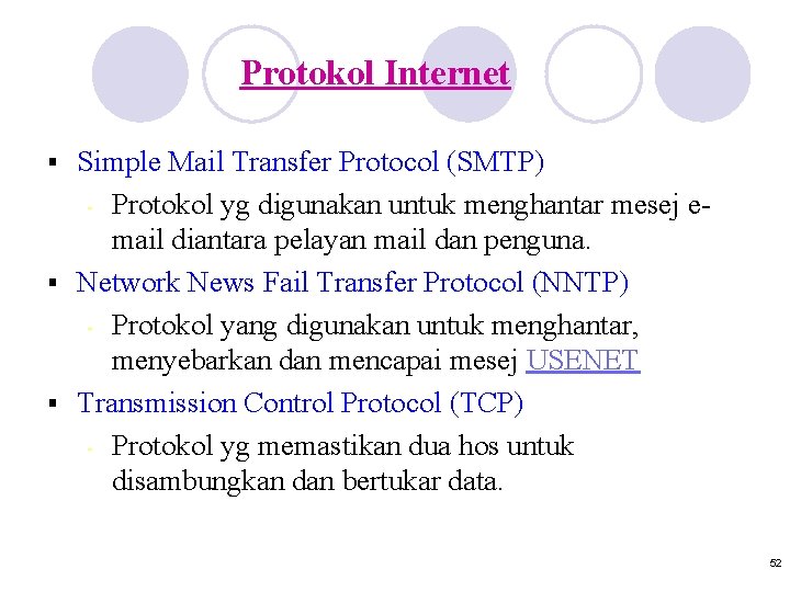 Protokol Internet Simple Mail Transfer Protocol (SMTP) - Protokol yg digunakan untuk menghantar mesej