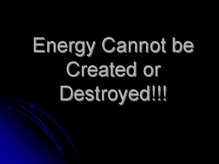 Energy Cannot be Created or Destroyed!!! 