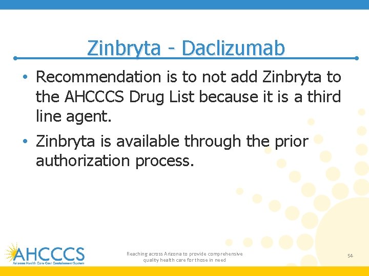 Zinbryta - Daclizumab • Recommendation is to not add Zinbryta to the AHCCCS Drug