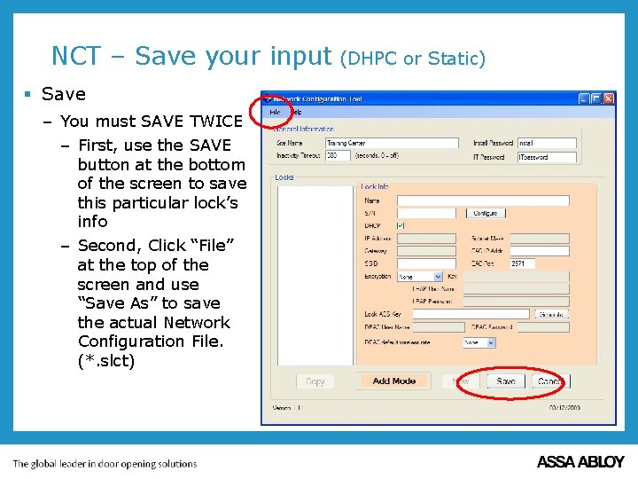 NCT – Save your input (DHPC or Static) § Save – You must SAVE