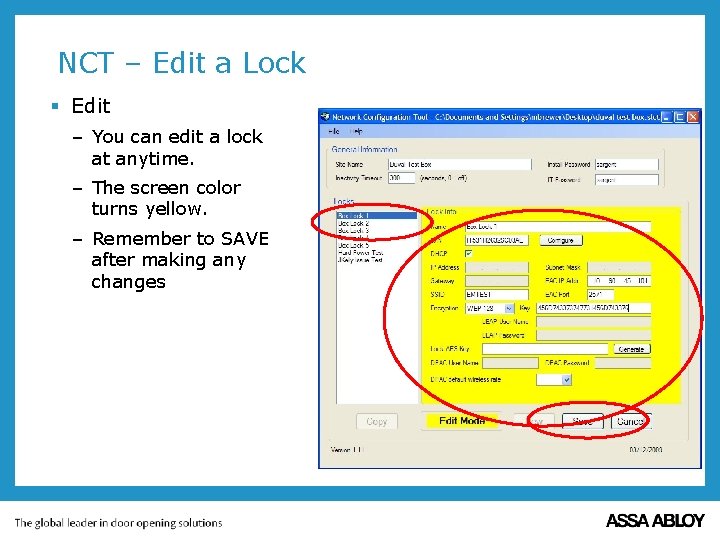 NCT – Edit a Lock § Edit – You can edit a lock at