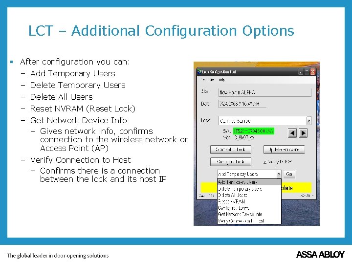 LCT – Additional Configuration Options § After configuration you can: – Add Temporary Users