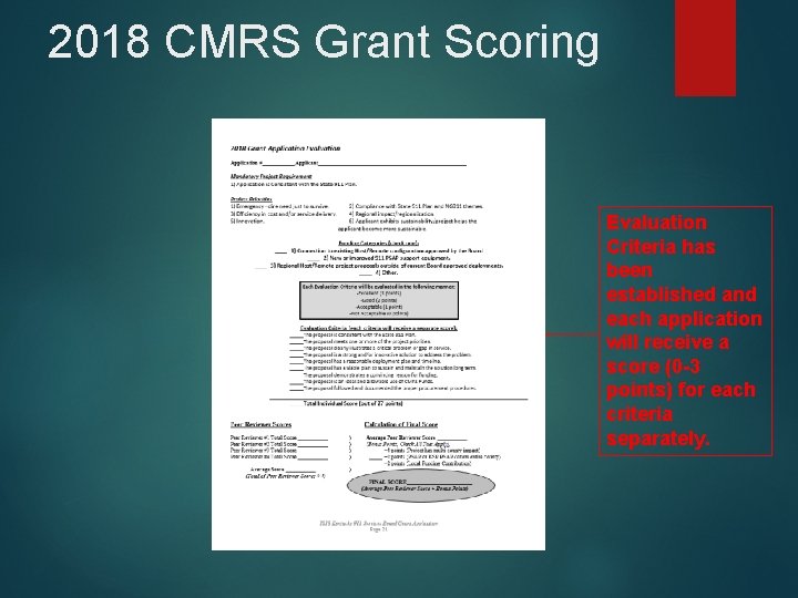 2018 CMRS Grant Scoring Evaluation Criteria has been established and each application will receive
