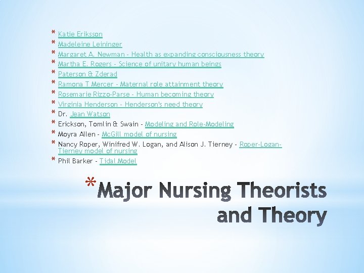 * Katie Eriksson * Madeleine Leininger * Margaret A. Newman - Health as expanding