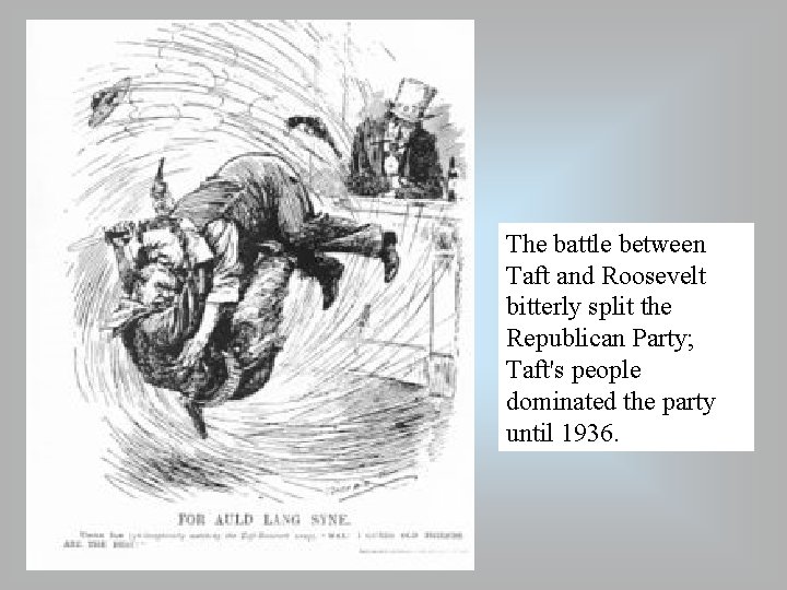 The battle between Taft and Roosevelt bitterly split the Republican Party; Taft's people dominated