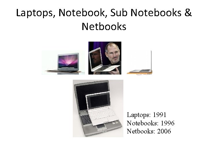 Laptops, Notebook, Sub Notebooks & Netbooks Laptops: 1991 Notebooks: 1996 Netbooks: 2006 