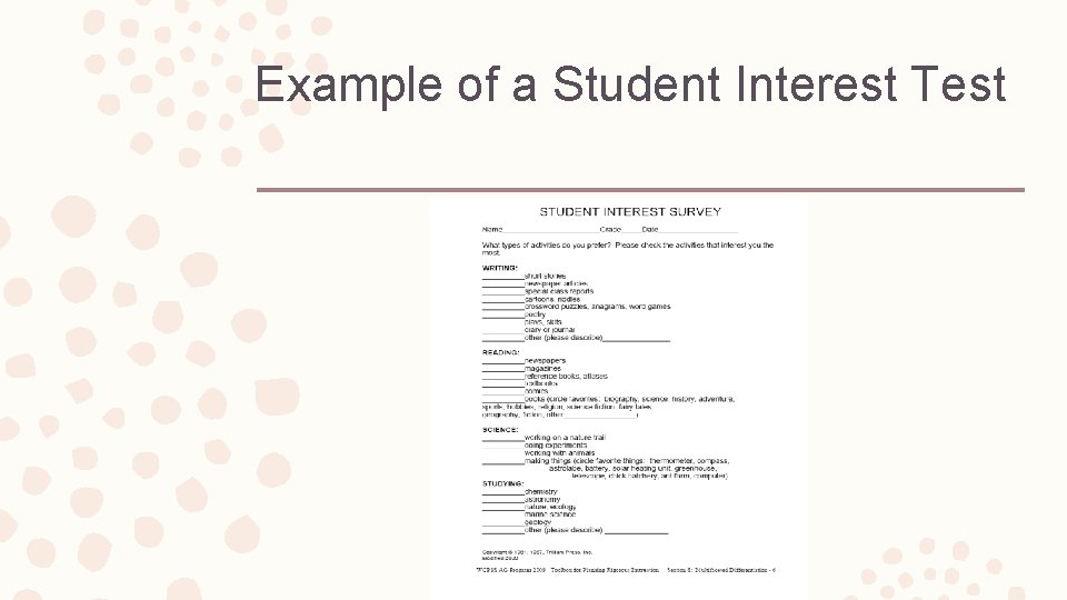 Example of a Student Interest Test 